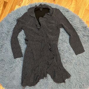 Club Monaco Black White Polka Dot Ruffle Wrap Silk Dress Size 8